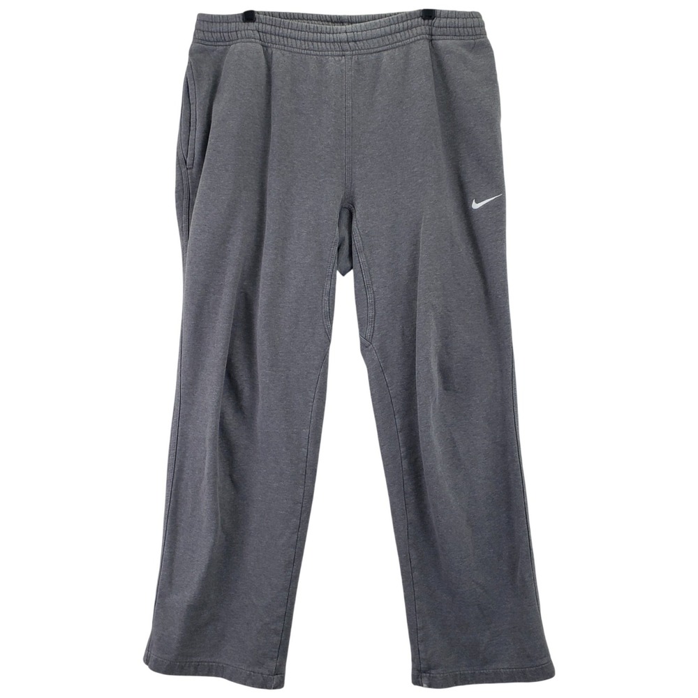 Nike Fleece Sweatpants Mens XL Gray Open Hem Relaxed Swoosh Gym Athleisure